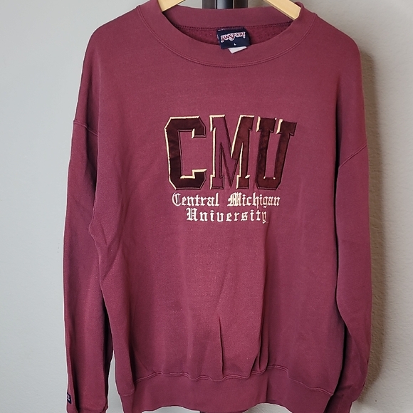 Vintage Jansport Burgundy Central Michigan University Crewneck Sweater Size L - Picture 1 of 11